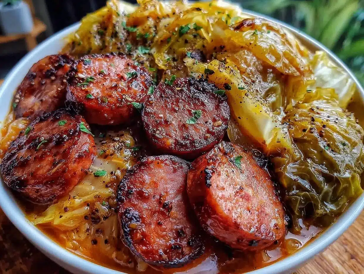 one-skillet sausage and cabbage dinner preparation steps