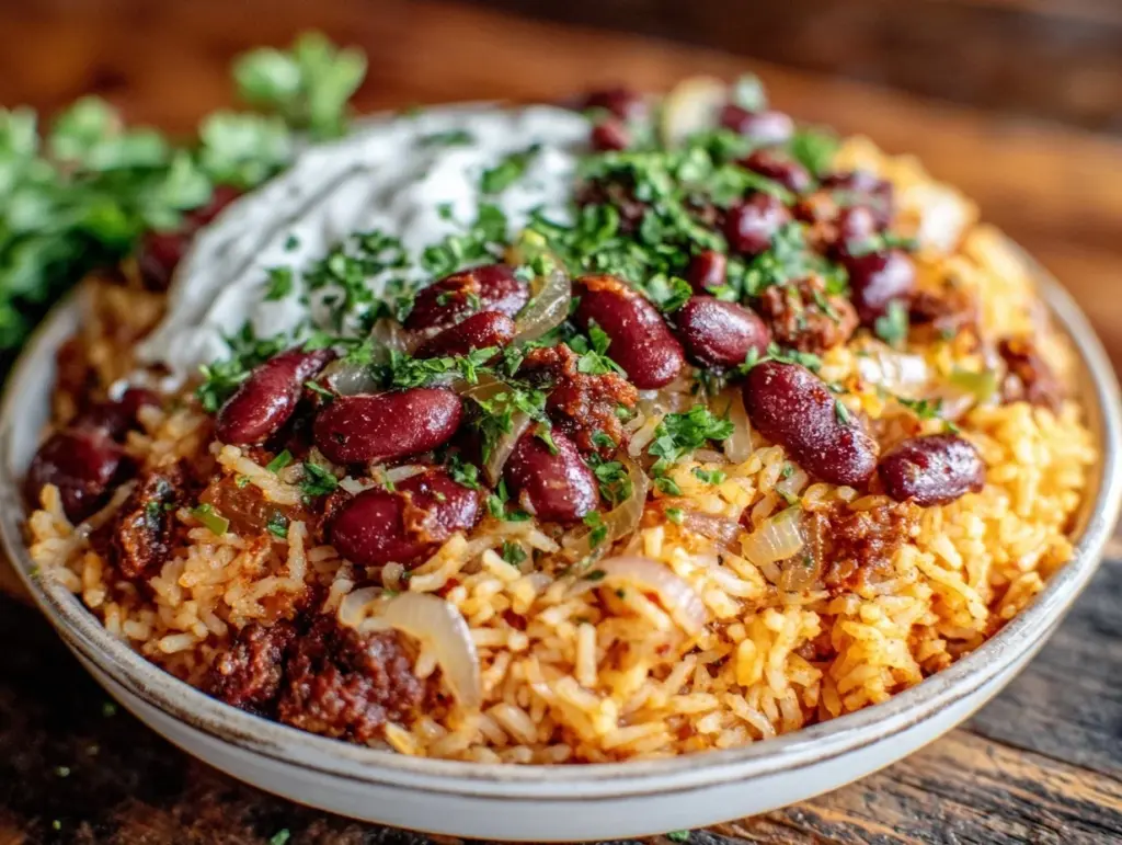 one-skillet spiced kidney beans and rice - featured image