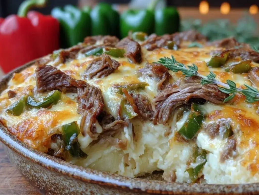 philly cheesesteak potato casserole - featured image