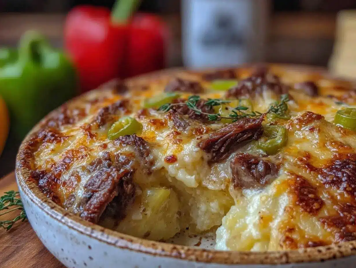 philly cheesesteak potato casserole preparation steps