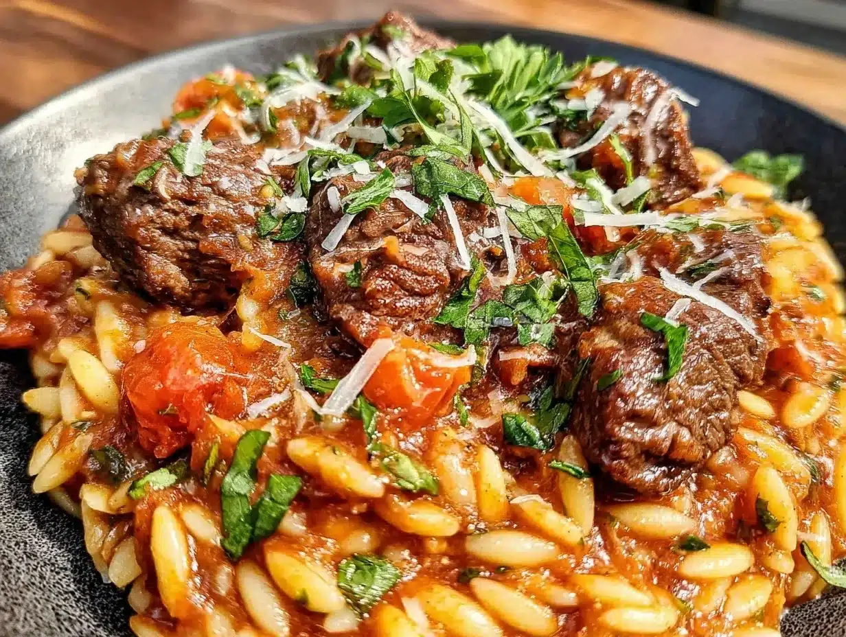 slow-cooked beef giouvetsi preparation steps