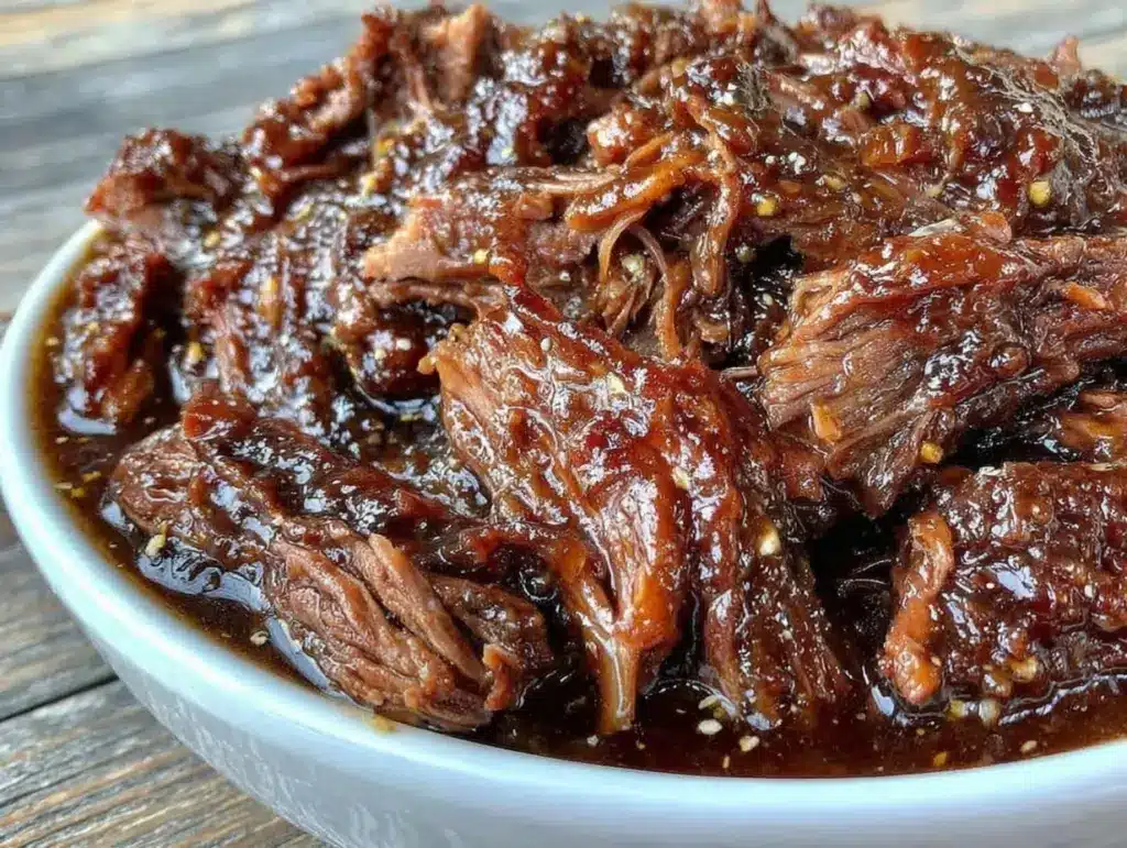 slow cooker balsamic shredded beef - featured image