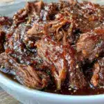 slow cooker balsamic shredded beef - featured image
