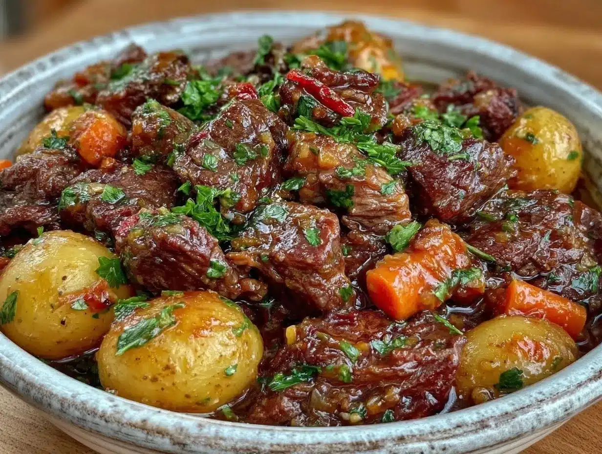 slow cooker beef bites and potatoes preparation steps