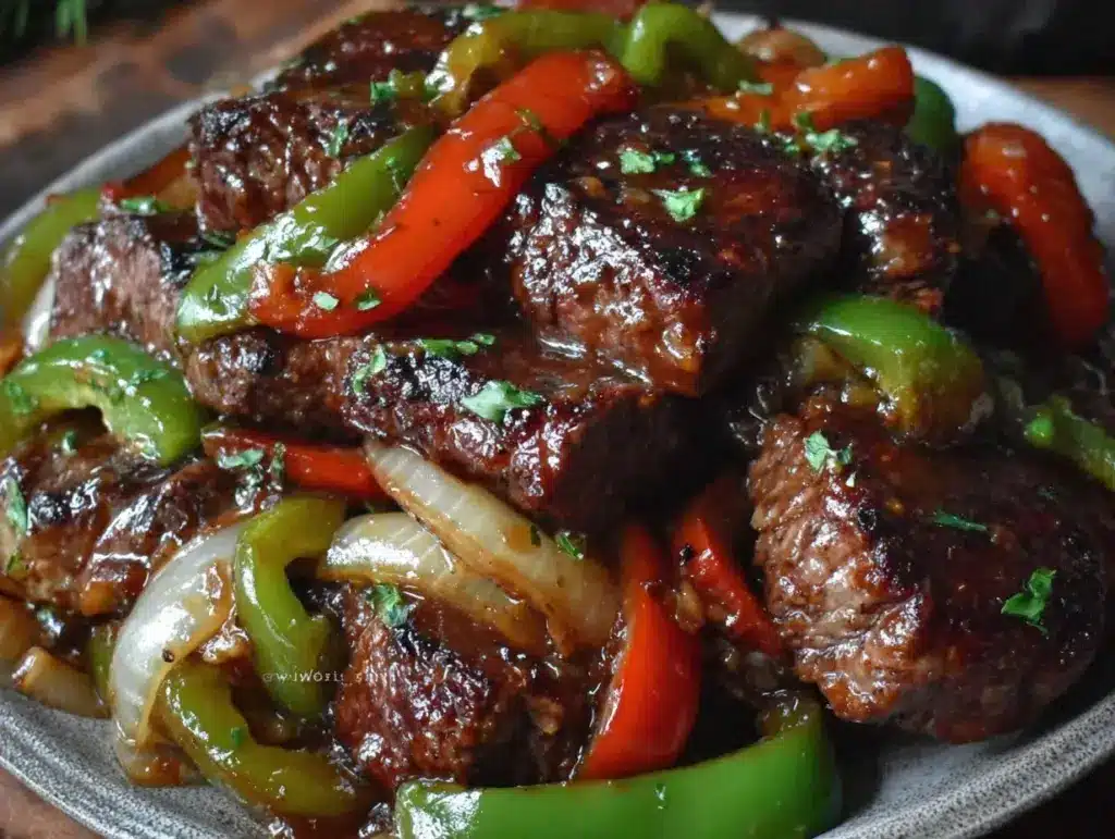 tender crockpot pepper steak - featured image