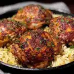 oven baked chicken thighs and rice - featured image