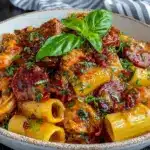 creamy chicken chorizo pasta - featured image