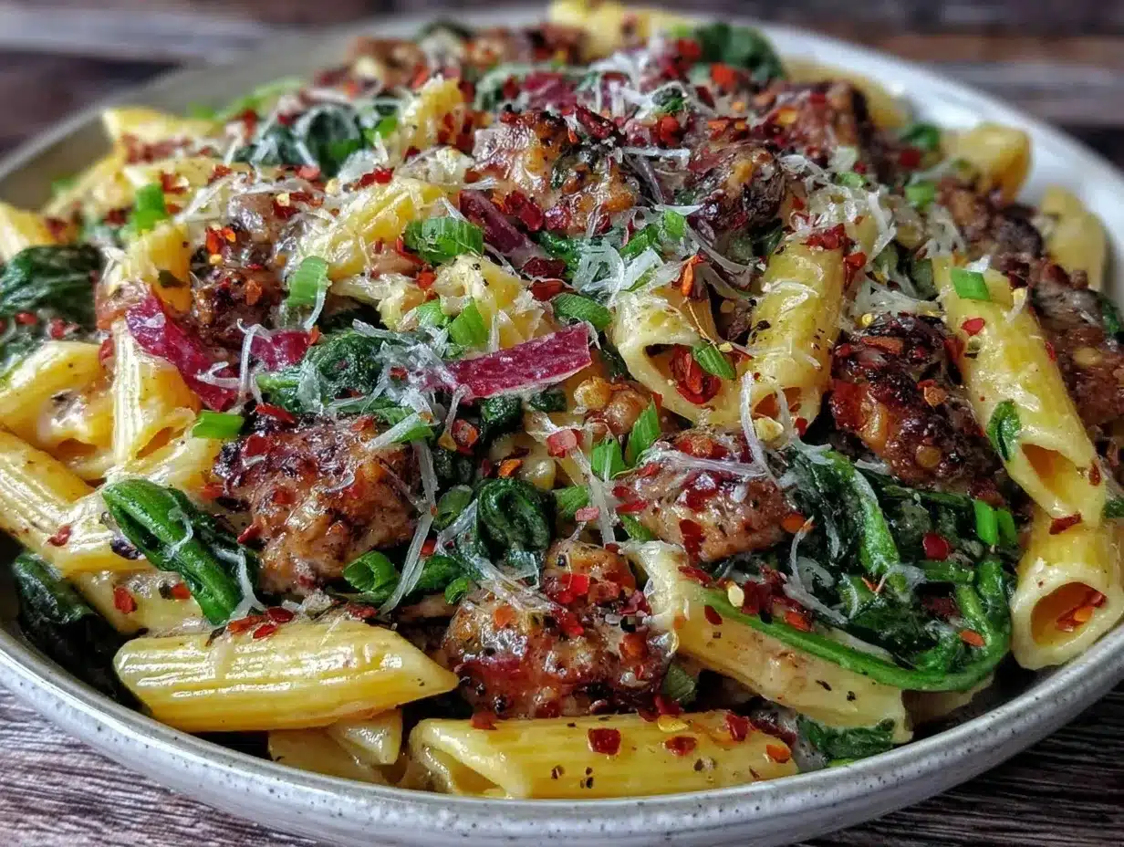 creamy ground turkey spinach pasta preparation steps