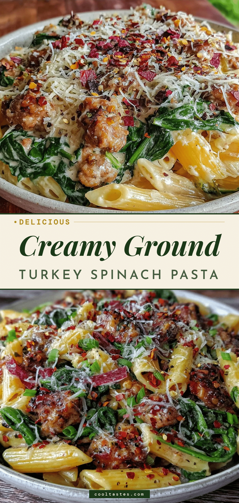 creamy ground turkey spinach pasta recipe