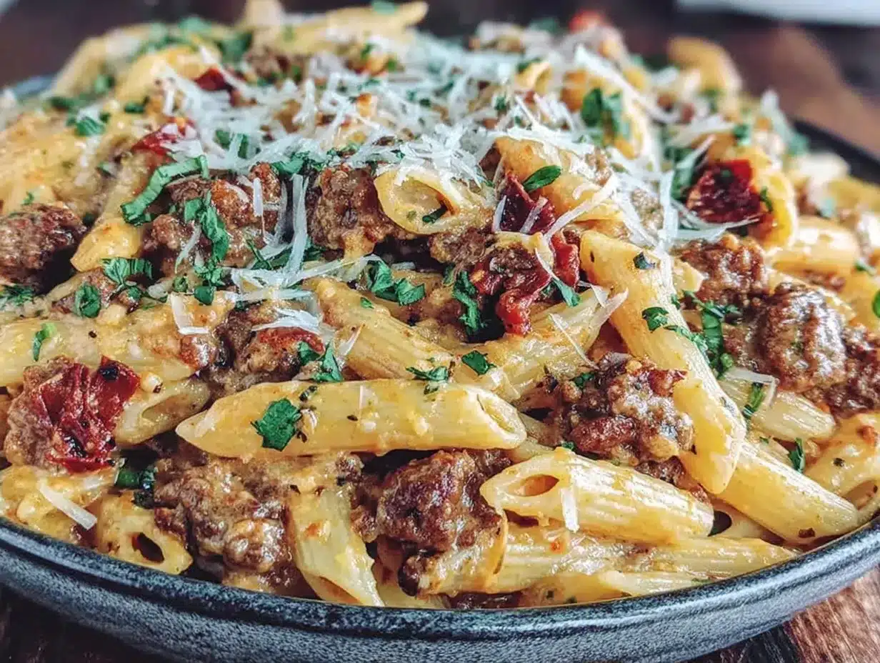creamy high-protein beef pasta preparation steps