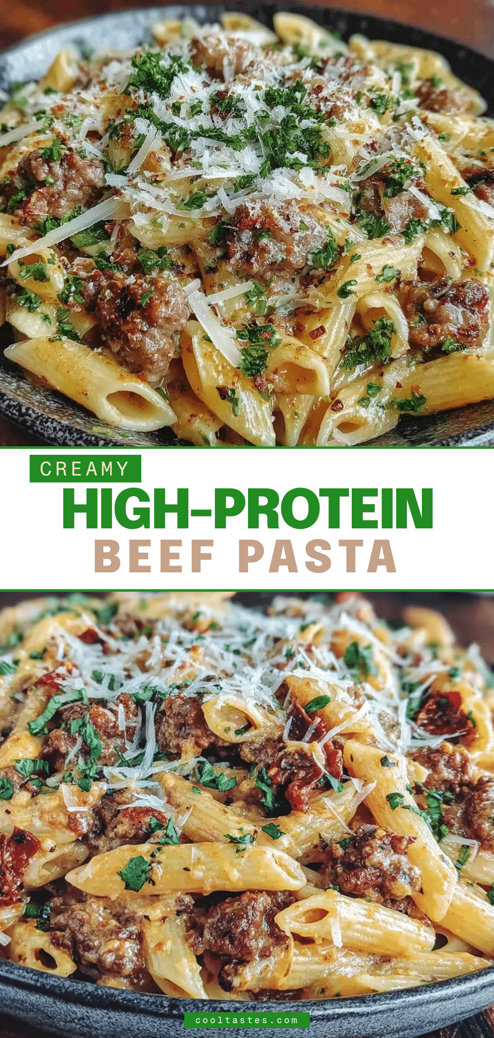 creamy high-protein beef pasta recipe