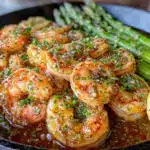 creamy lemon garlic shrimp and asparagus - featured image