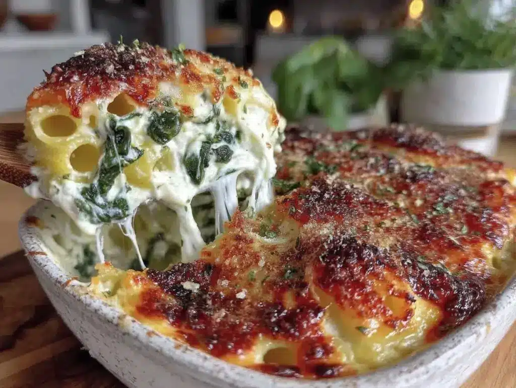 spinach ricotta pasta bake - featured image