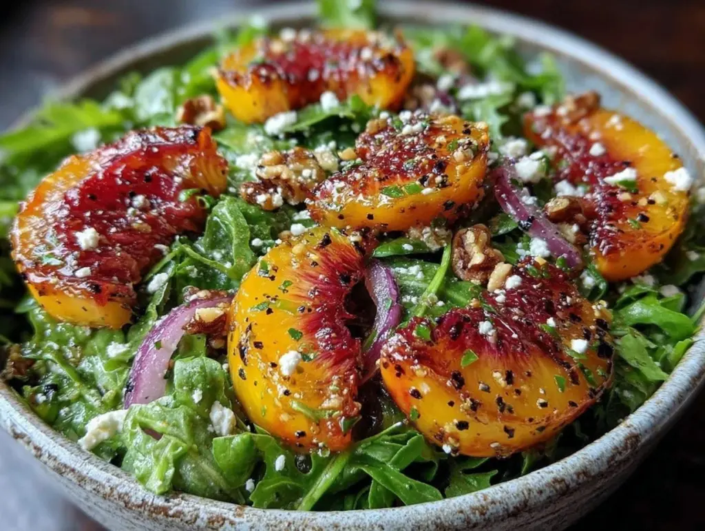 summer peach arugula salad - featured image