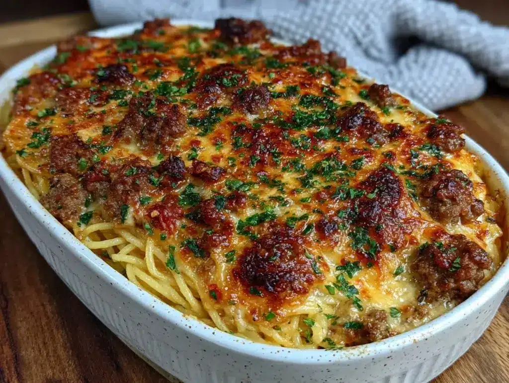 ultimate cheesy baked spaghetti - featured image